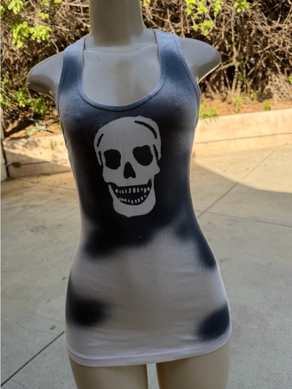 T Party Fashion cotton Black and White Skull Ribbed Tank Top